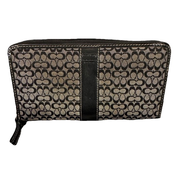 Coach Handbags - Coach Leather Wallet Black with C Logo Zip Around Multi Pocket In Black